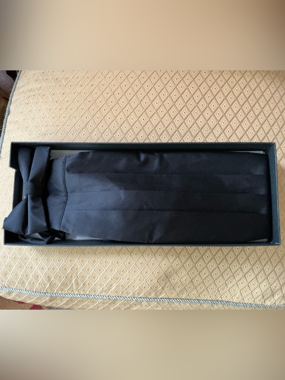 Classic Black Satin Cummerbund with Bow Tie